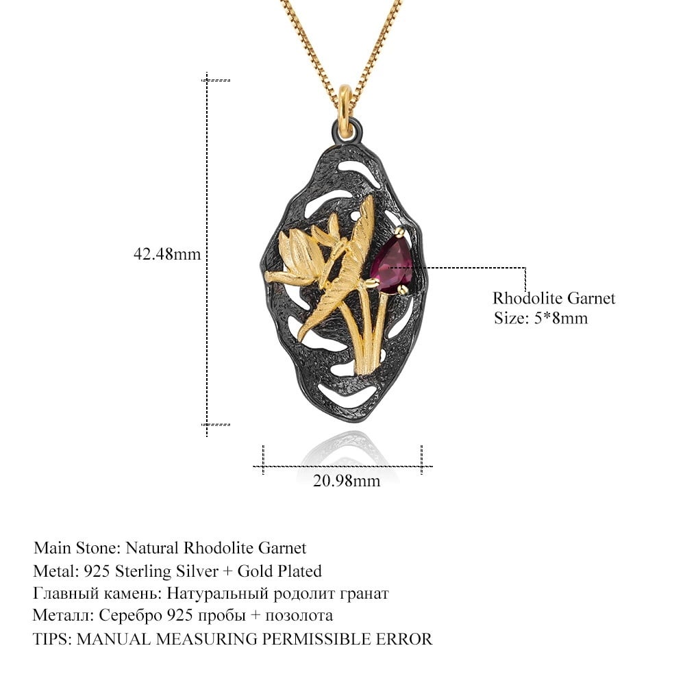 925 Sterling Silver Natural Rhodolite Garnet Necklace - 2