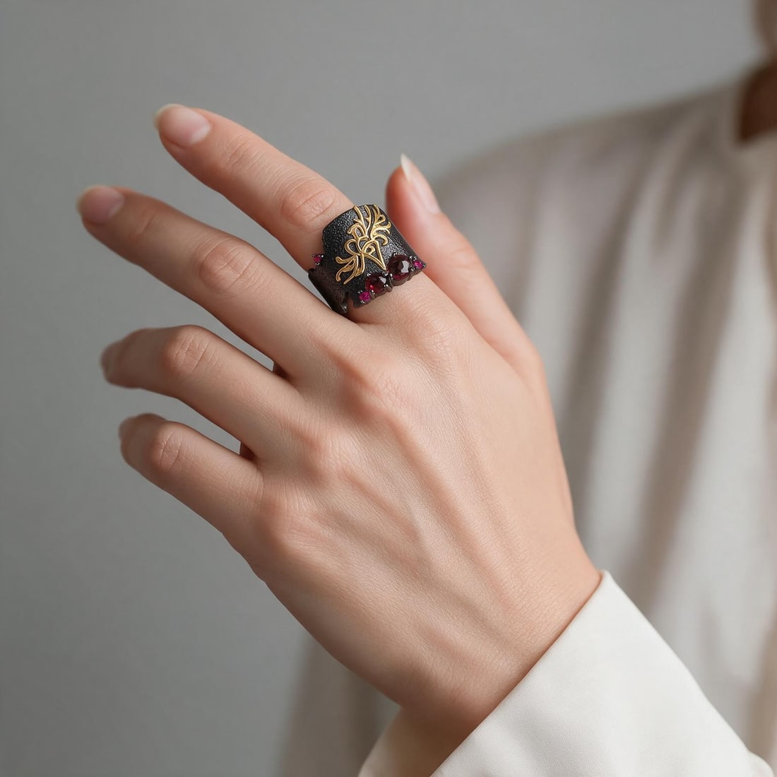 925 Sterling Silver Natural Rhodolite Garnet & Synthetic Ruby Ring: Ref:260821122 // gold content:925 sterling silver // ring size:7us // // main gemstone:rhodolite garnet // shape:multiple // carat weight: // color:red // treatment:natural // // adjacent gemstone 2 :