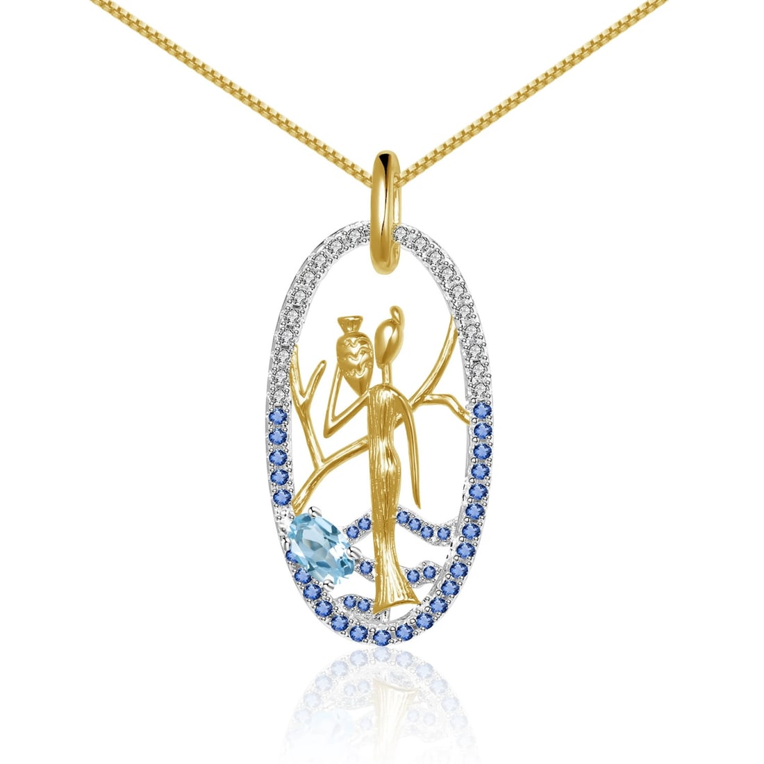 925 Sterling Silver Natural Topaz & Cubic Zirconia & Nano Swiss Blue Necklace - 2