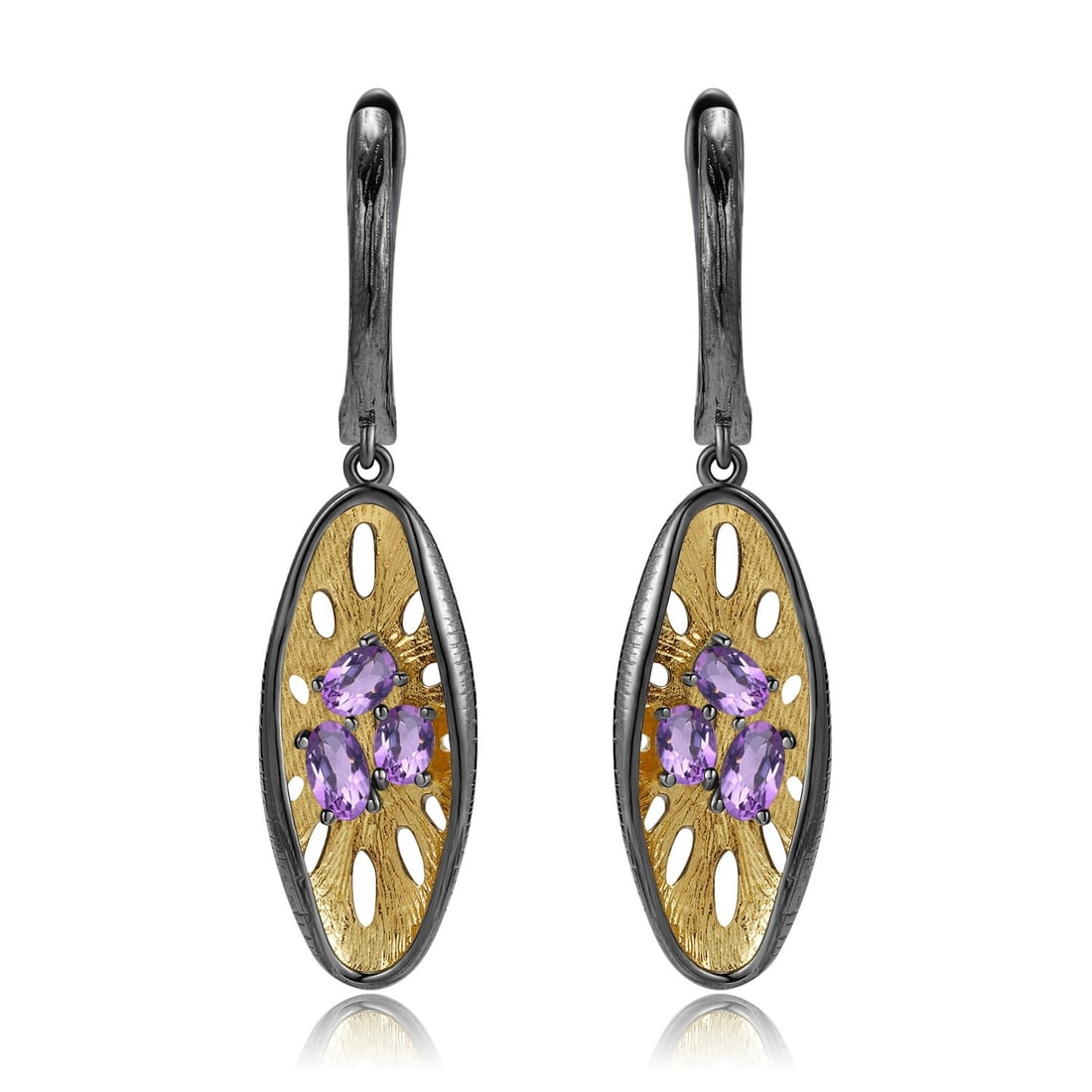 925 Sterling Silver Natural Amethyst Earrings - 2