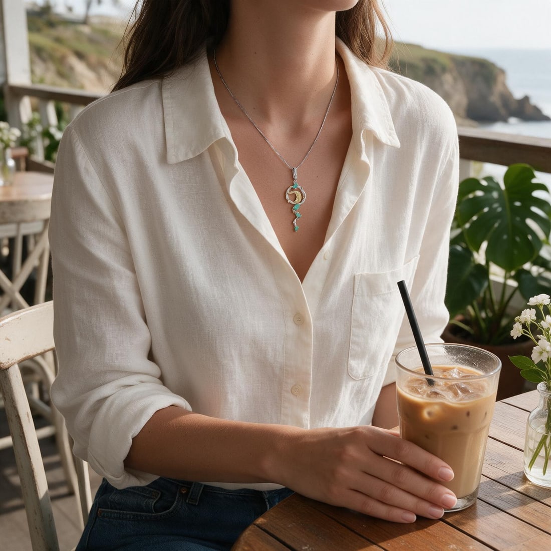 925 Sterling Silver Natural Agate & Cubic Zirconia Necklace: Ref:260821197 // gold content:925 sterling silver // main gemstone:agate // shape:multiple // carat weight: // color:green // treatment:natural // // adjacent gemstone 2 : cubic zirconia // shape:roun