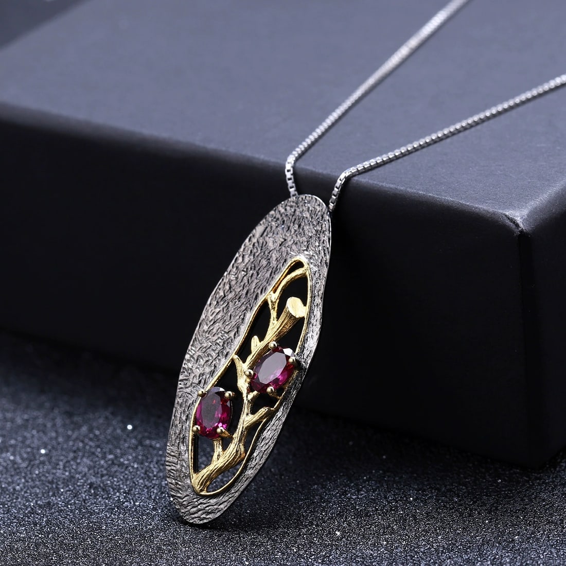 925 Sterling Silver Natural Rhodolite Garnet Necklace - 5