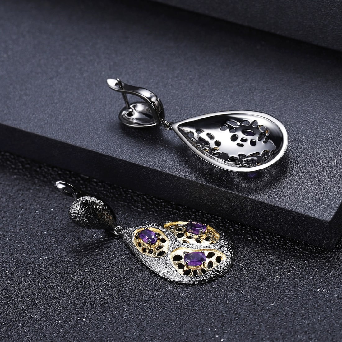 925 Sterling Silver Natural Amethyst Earrings - 3