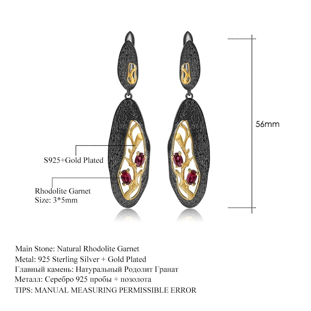 925 Sterling Silver Natural Garnet Earrings - 4