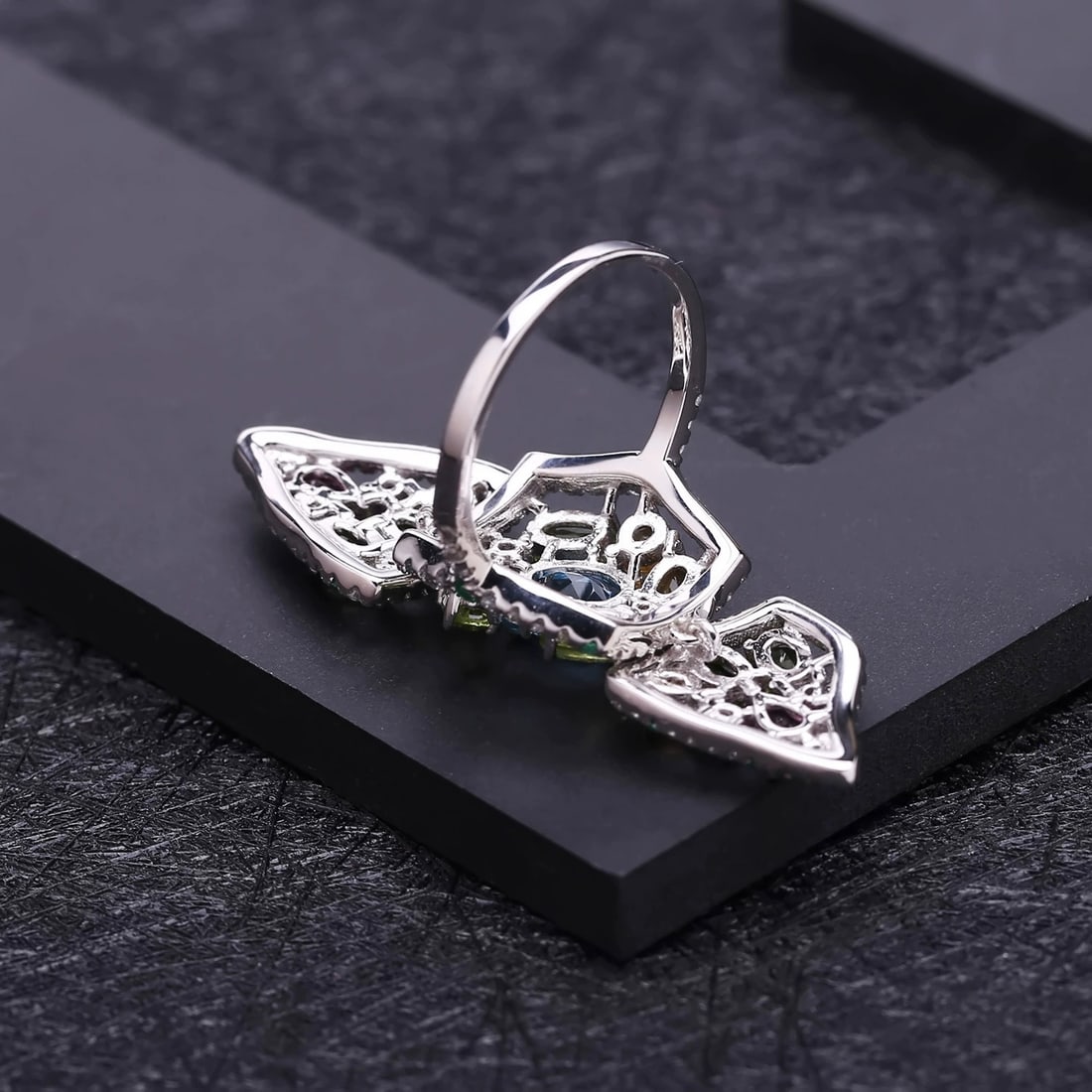 925 Sterling Silver Natural Topaz & Peridot & Rhodolite Garnet & Citrine & Amethyst Ring - 5