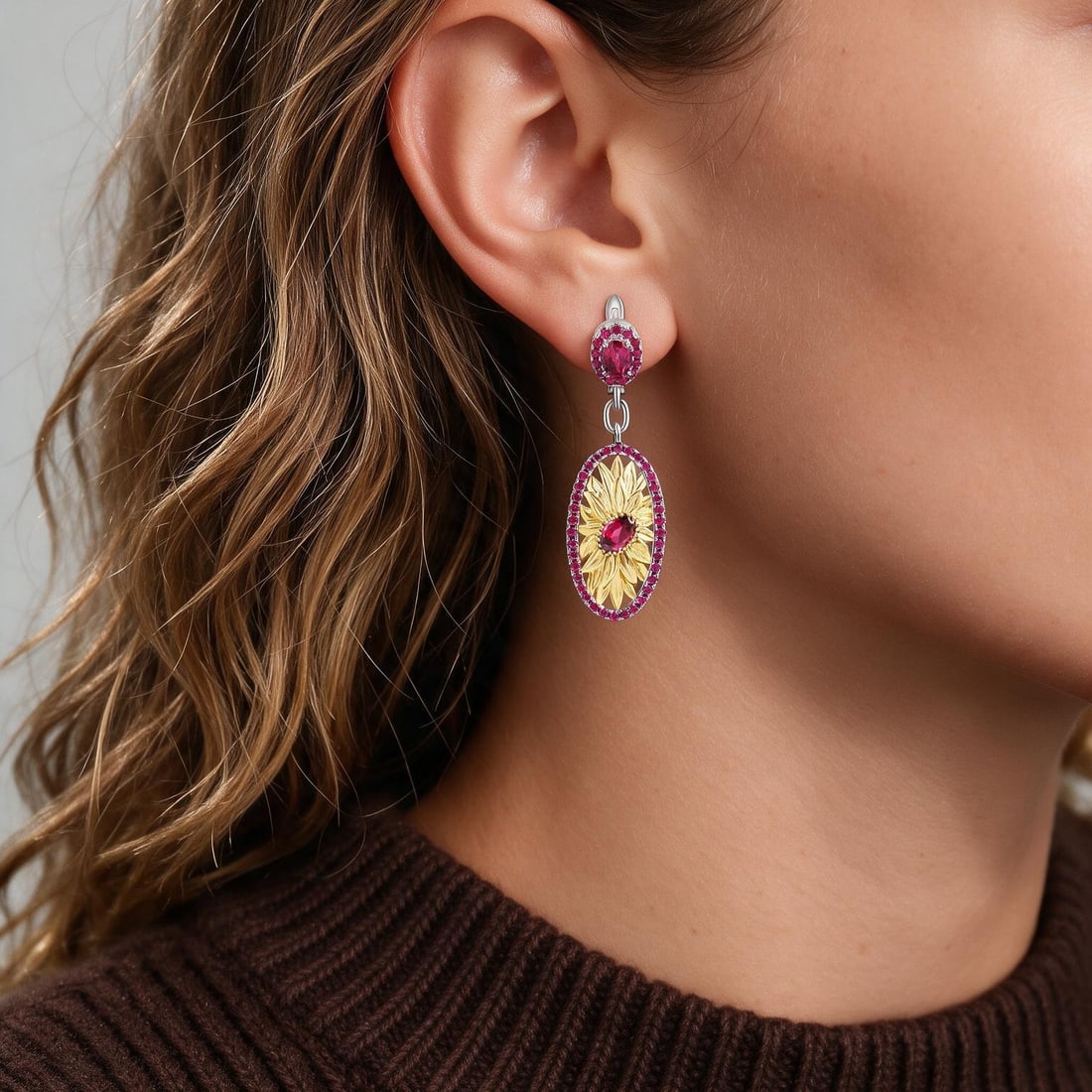 925 Sterling Silver Natural Rhodolite Garnet & Lab Created Ruby Earrings: Ref:260821246 // gold content:925 sterling silver // main gemstone:rhodolite garnet // shape:oval // carat weight: // color:red // treatment:natural // // adjacent gemstone 2 : lab created ruby // sha