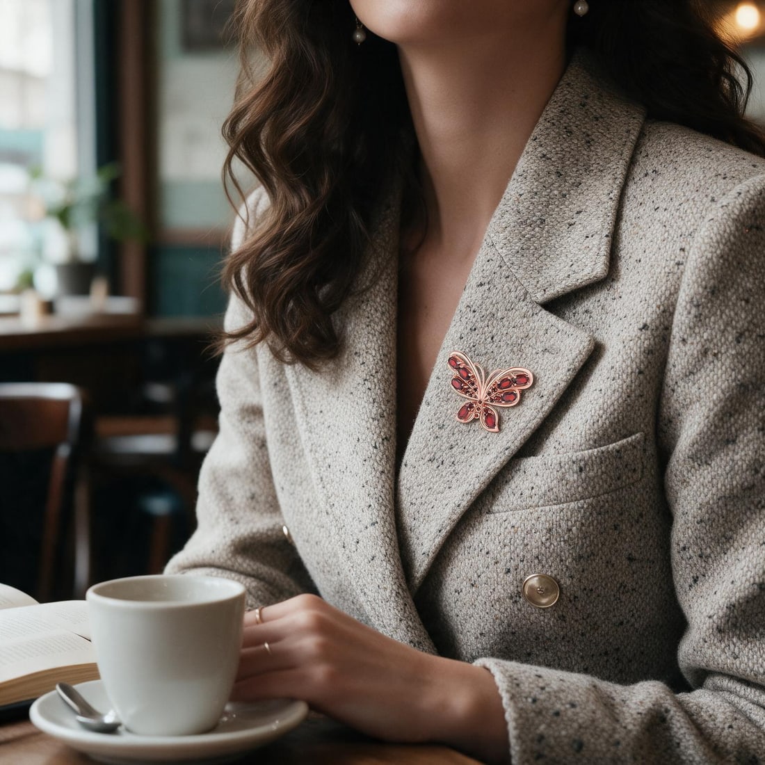 925 Sterling Silver Natural Garnet & Butterfly Brooch: Ref:260821254 // gold content:925 sterling silver // main gemstone:garnet // shape:round // carat weight: // color:red // treatment:natural // cut grade:g //