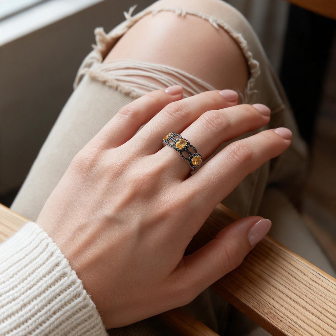 925 Sterling Silver Natural Citrine & Nano Smoky Ring: Ref:260821302 // gold content:925 sterling silver // ring size:7us // // main gemstone:citrine // shape:oval // carat weight: // color:yellow // treatment:natural // // adjacent gemstone 2 : nano smok