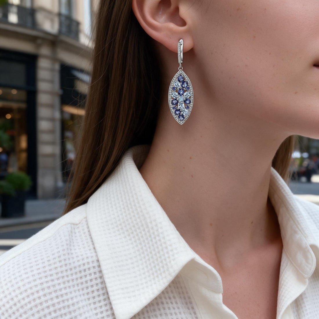 925 Sterling Silver Natural Topaz & Mystic Quartz & Cubic Zirconia Earrings: Ref:260821385 // gold content:925 sterling silver // main gemstone:topaz // shape:oval // carat weight: // color:blue // treatment:natural // // adjacent gemstone 2 : mystic quartz // shape:multiple /
