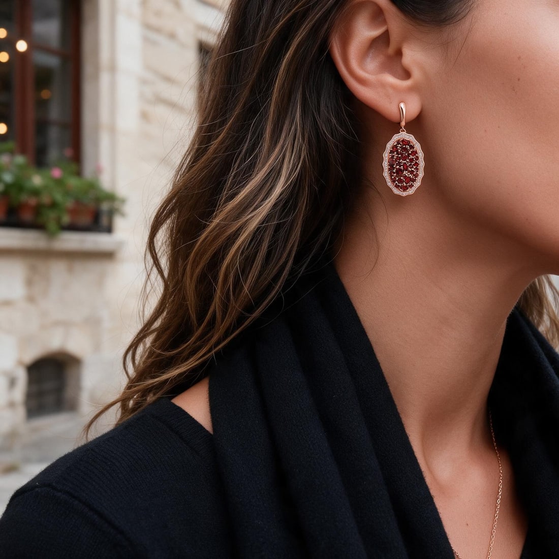 925 Sterling Silver Natural Garnet & Cubic Zirconia Earrings: Ref:260821393 // gold content:925 sterling silver // main gemstone:garnet // shape:multiple // carat weight: // color:red // treatment:natural // // adjacent gemstone 2 : cubic zirconia // shape:round
