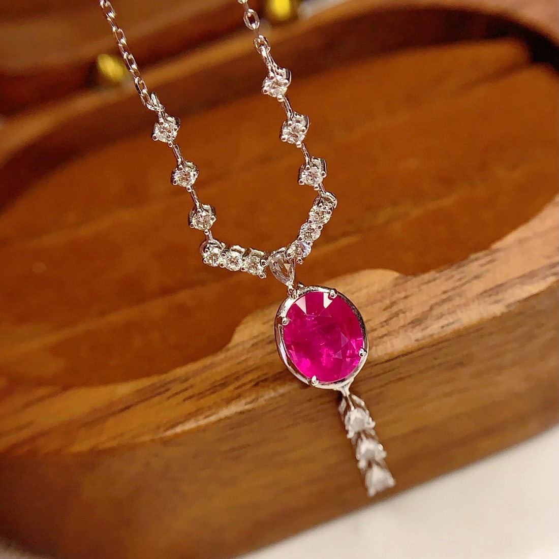 14k Gold 1.6 Ct Natural Ruby & Diamond & Sapphire Necklace - 2