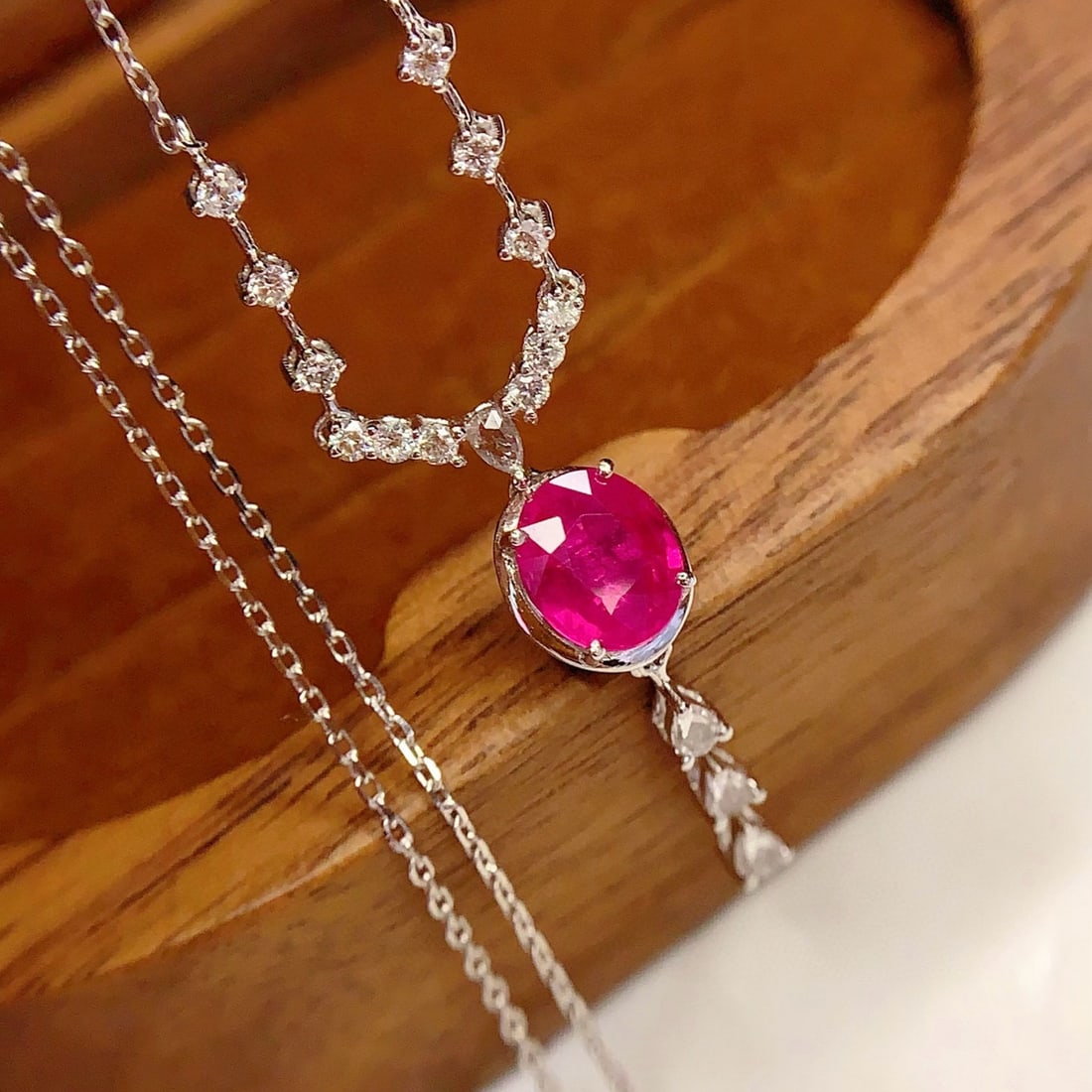 14k Gold 1.6 Ct Natural Ruby & Diamond & Sapphire Necklace - 3