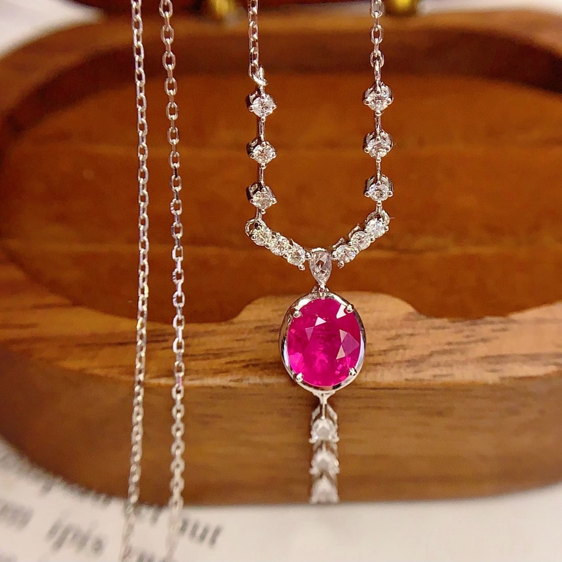 14k Gold 1.6 Ct Natural Ruby & Diamond & Sapphire Necklace - 4
