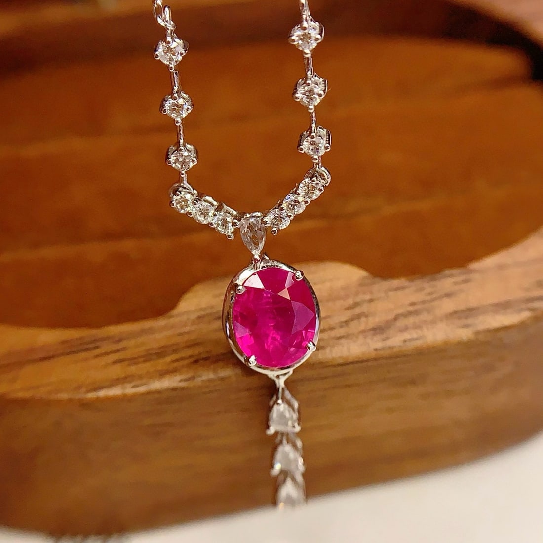 14k Gold 1.6 Ct Natural Ruby & Diamond & Sapphire Necklace - 5
