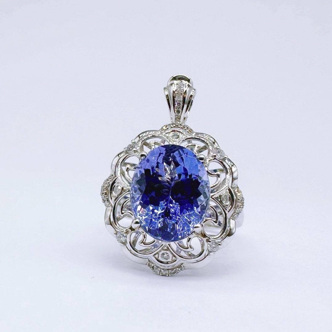 14k Gold 4.02 Ctw Natural Tanzanite & Diamond Ring/pendant( Without Chain ) - 3