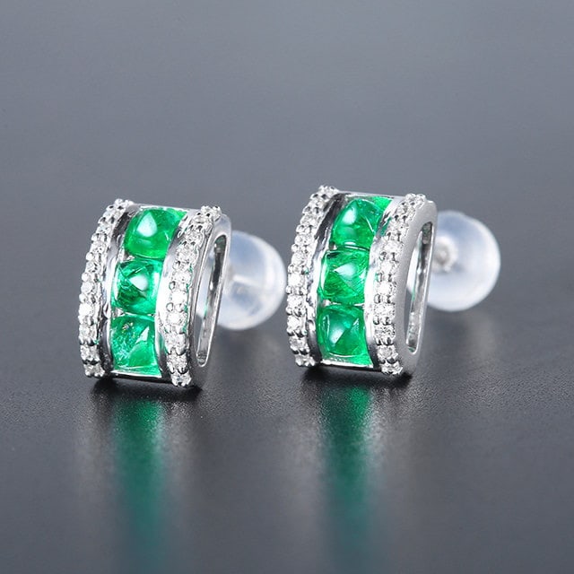 14k Gold 1.36 Ctw Natural Emerald & Diamond Earrings - 2