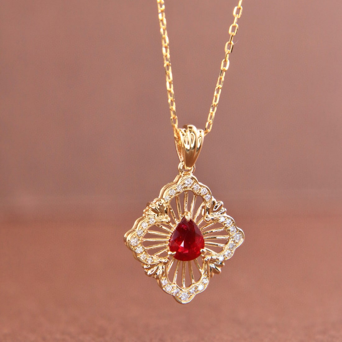 14k Gold 0.41 Ctw Natural Ruby & Diamond Necklace - 2