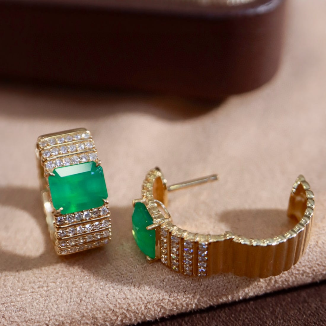 14k Gold 2.93 Ctw Natural Emerald & Diamond Earrings - 2