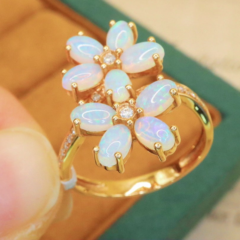 14k Gold 1.78 Ctw Natural Opal & Diamond Ring - 3