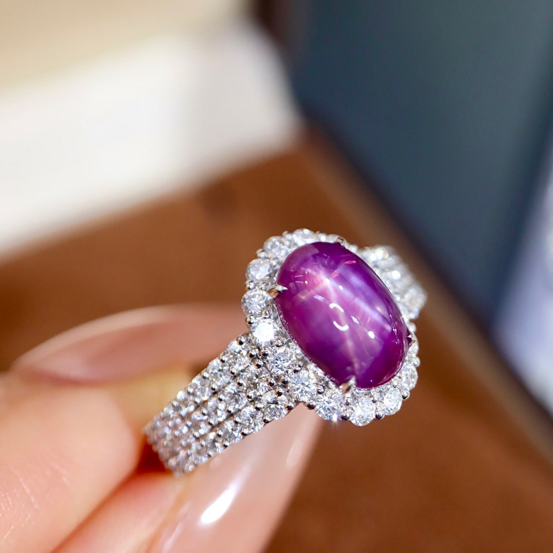 14k Gold 4.36 Ctw Natural Star Sapphire & Diamond Ring - 7
