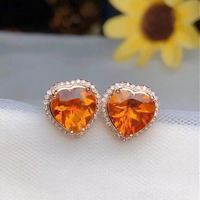 14k Gold 3.15 Ct Natural Citrine & Diamond Earrings: Ref:231200168 // gold content:14k gold // main gemstone:citrine // shape:heart // carat weight:3. 15ct // color:yellow // treatment:natural // // adjacent gemstone 2 : diamond // number of stones:70 /