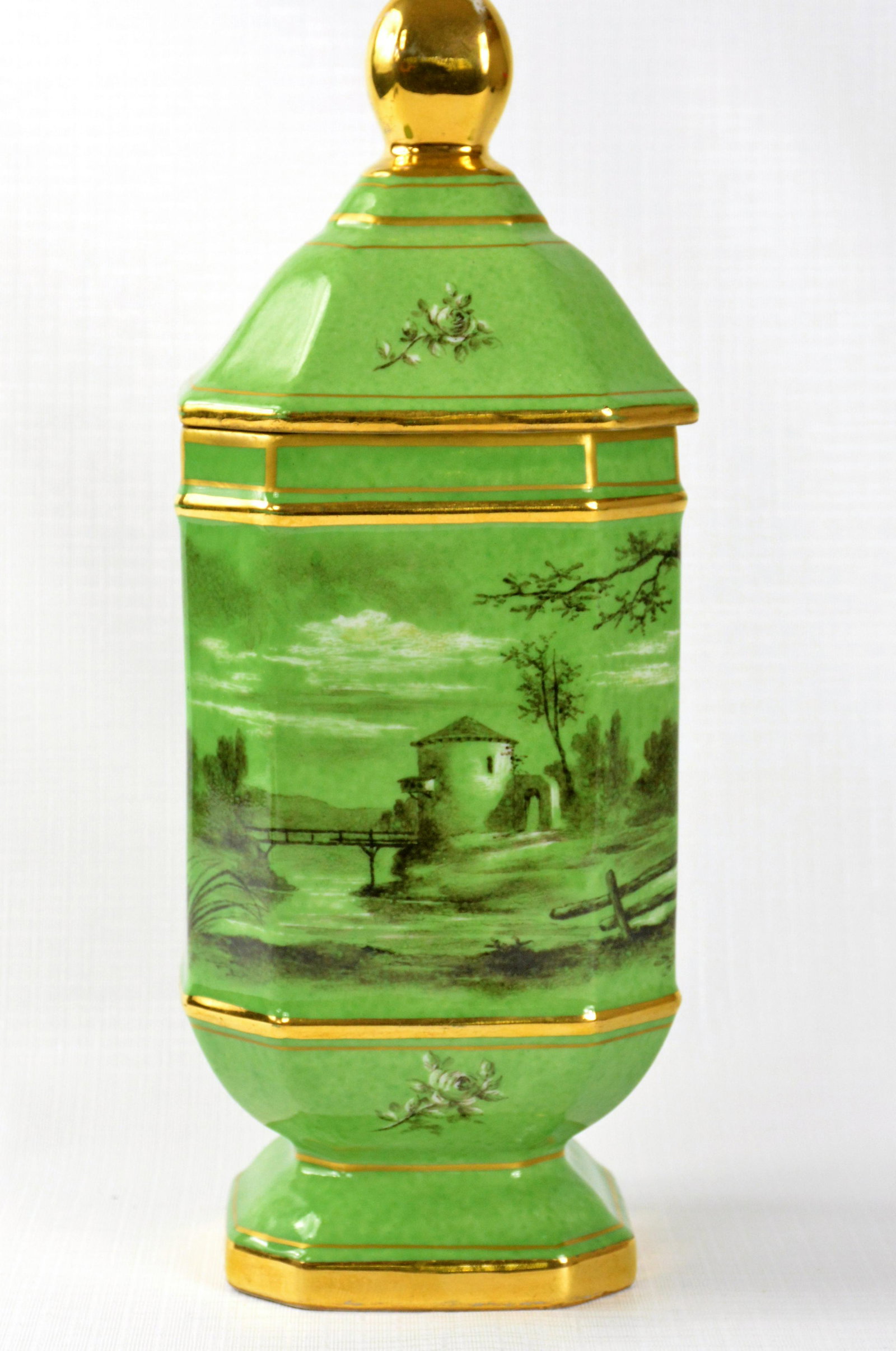 SEVRES SIGNED SQUARE  SHAPED GREEN VASE HAND PAINTED PORCELAIN (1 of 17)