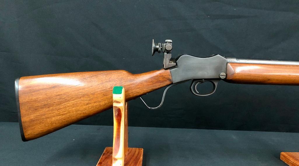 BSA Rifle Chambered in .22LR: Up for sale in this lot is a BSA (Birmingham Small Arms) Model 12 .22 long rifle falling block target rifle. It is equipped with Parker Hale front and rear target sights. MAKER: BSA. Serial Number: R1