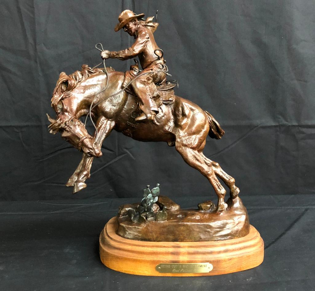 Fred Fellows Bronze - Riding Out a Bad Investment: Presented here for your consideration is a wonderful bronze by Fred Fellows called - "Riding Out a Bad Investment". Fred fellows is a multiple award winning artist.Â In 2007, he received the Cowboy A