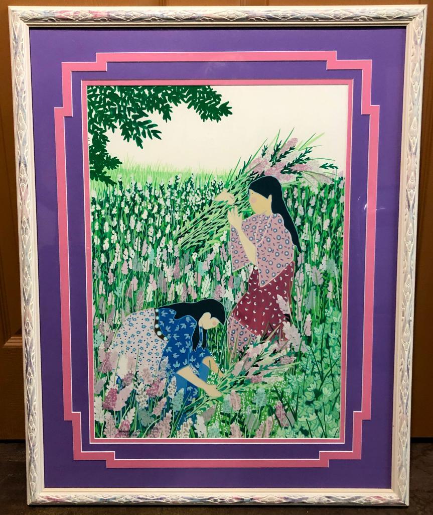 Original Gouache by Virginia Stroud - Embrace of Color: Available here for your consideration is an original gouache painting by Virginia Stroud titled, "Embrace of Color". Virginia Stroud says she, "paints for my people". She has won countless awards, rib