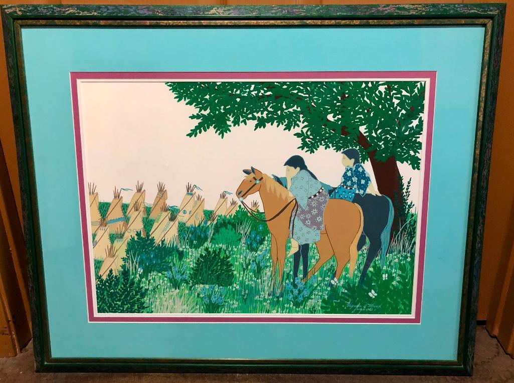 Original Gouache by Virginia Stroud - Overlook: Presented here for your consideration is an original gouache by Virginia Stroud titled, "Overlook". Virginia Stroud says she, "paints for my people". She has won countless awards, ribbons, and medals 
