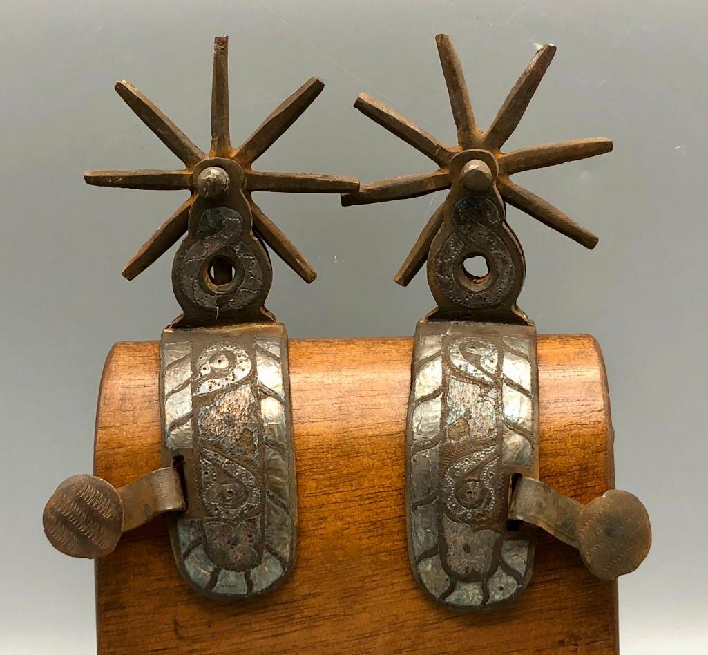 Pair of Vintage Mexican Spurs: Presented here for your consideration is a pair of vintage Mexican spurs. The history of bits and spurs in North America begins with the Spanish who first came to the new world in the 1500s. Soon, the