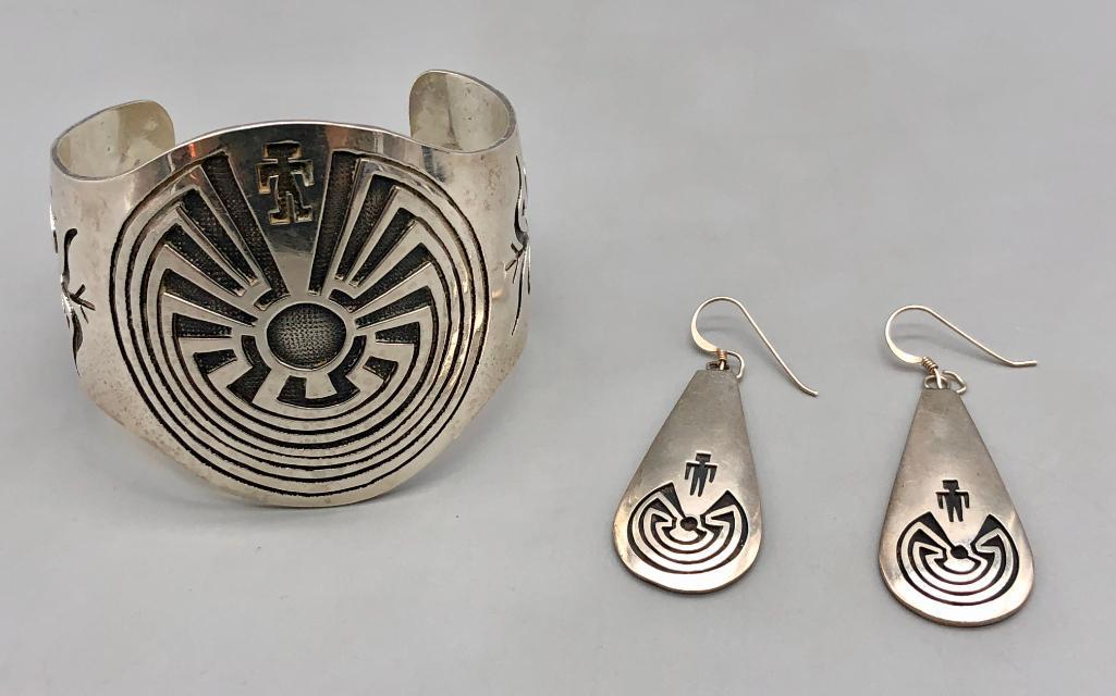 Man-in-the-Maze Sterling Silver Overlay Bracelet and Earring Set (1 of 13)