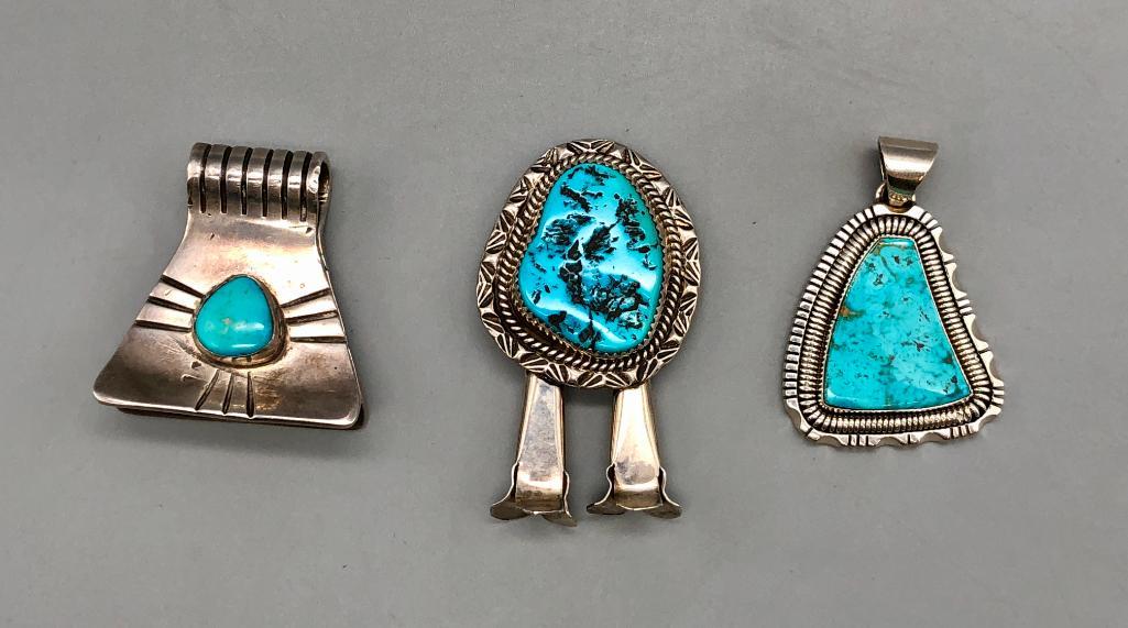 Three Turquoise and Sterling Silver Pendants (1 of 13)