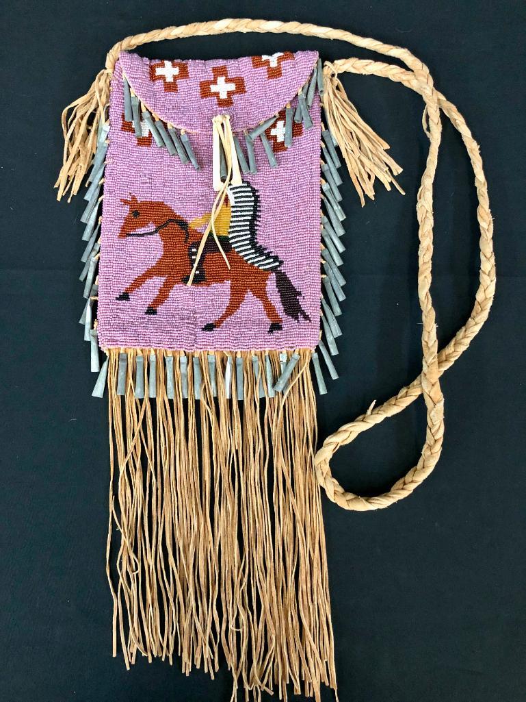 Plains Beaded Bag with Horse and Rider with Long Fringe (1 of 10)