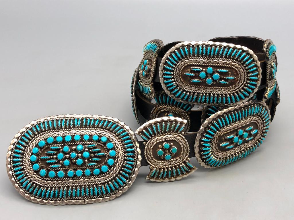 Vintage Needlepoint & Snake Eye Turquoise Cluster Concho Belt (1 of 13)