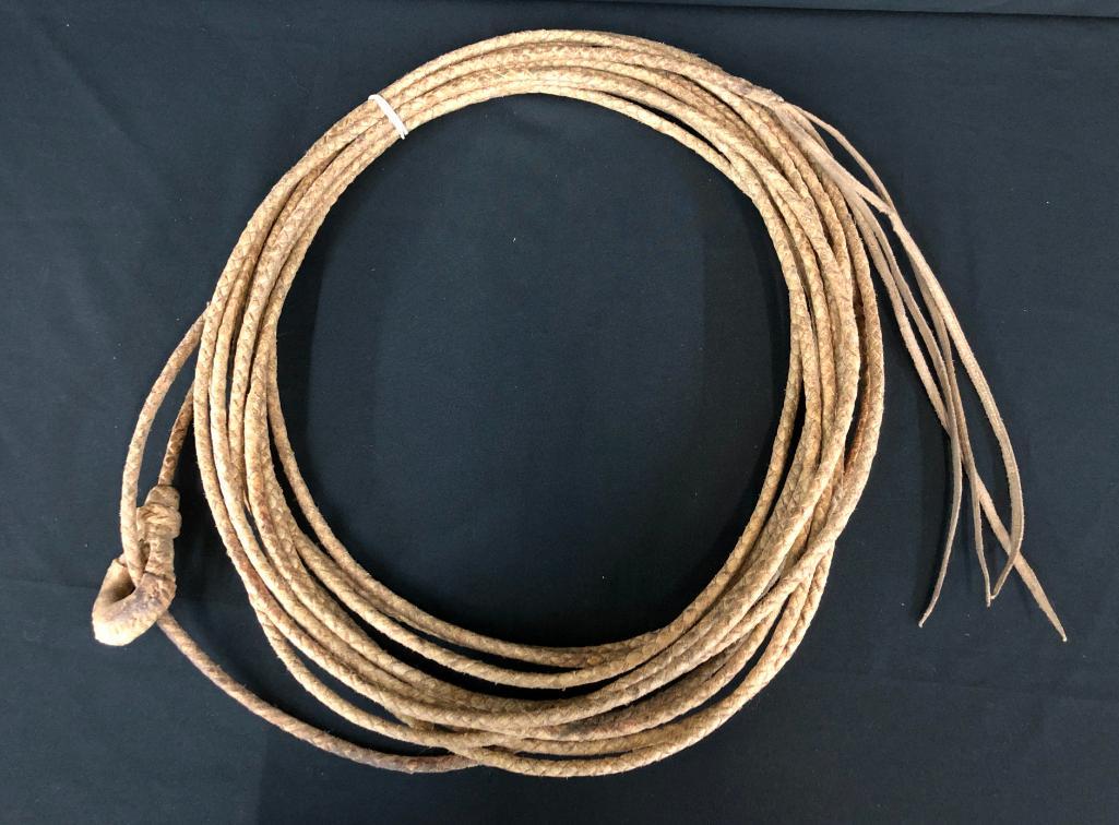 Old Braided Rawhide Reata Used By Mexican Vaqueros With
