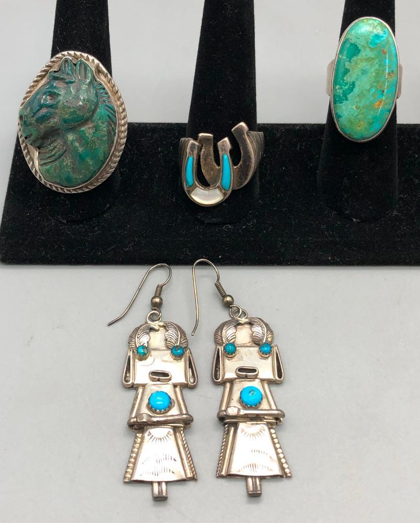 3 Turquoise Rings and A Pair of Earrings (1 of 17)