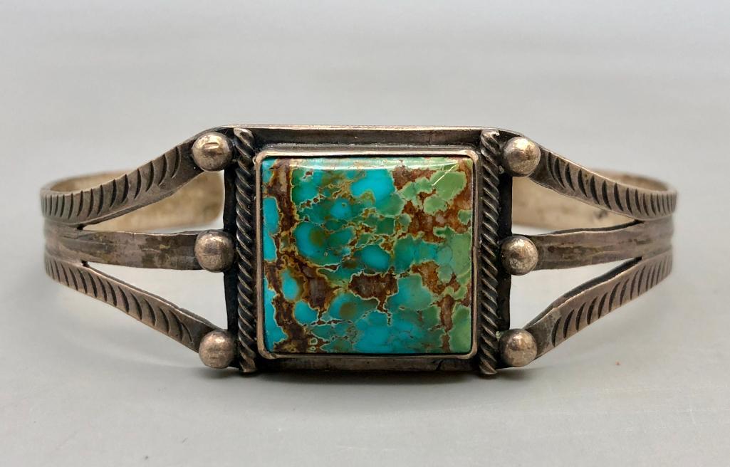 1940's Era Turquoise and Sterling Silver Bracelet (1 of 8)