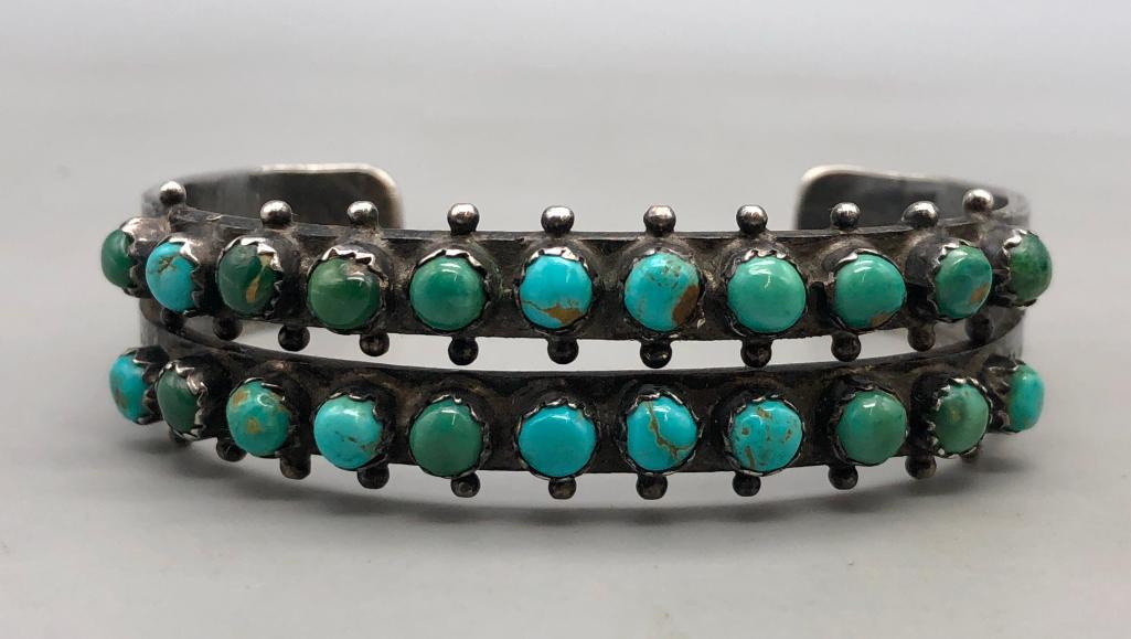 1940's Era 2 Row Dot Turquoise Bracelet (1 of 9)