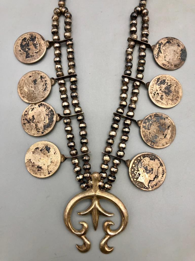 Coin Themed Sterling Silver Squash Blossom Style Necklace (1 of 20)