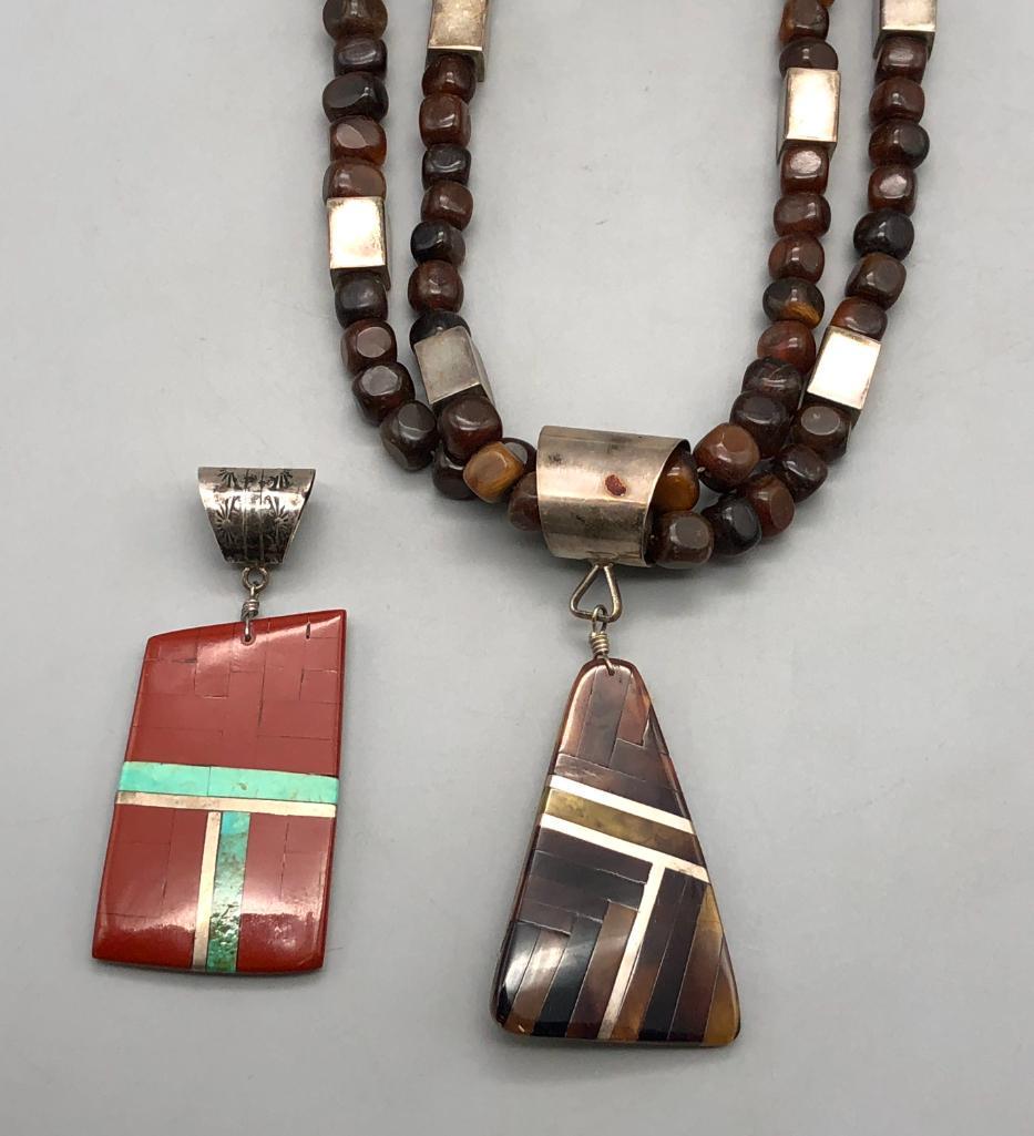 2 Santo Domingo Style Inlay Pendants and Necklace (1 of 15)