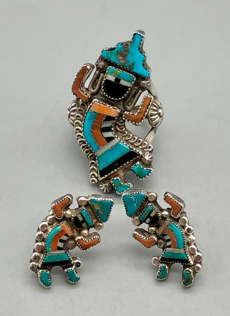Vintage Inlay Rainbow Man Ring and Earrings (1 of 7)