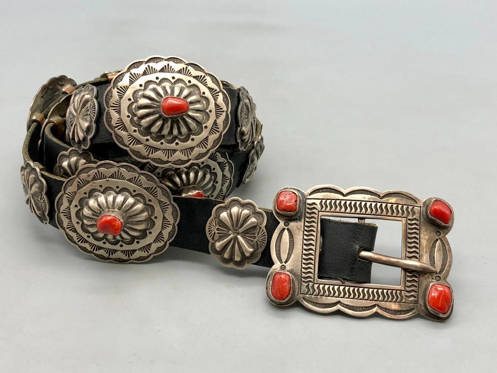 Coral and Sterling Silver Concho Belt by Red Dakota "Waddie" CrazyHorse (1 of 15)