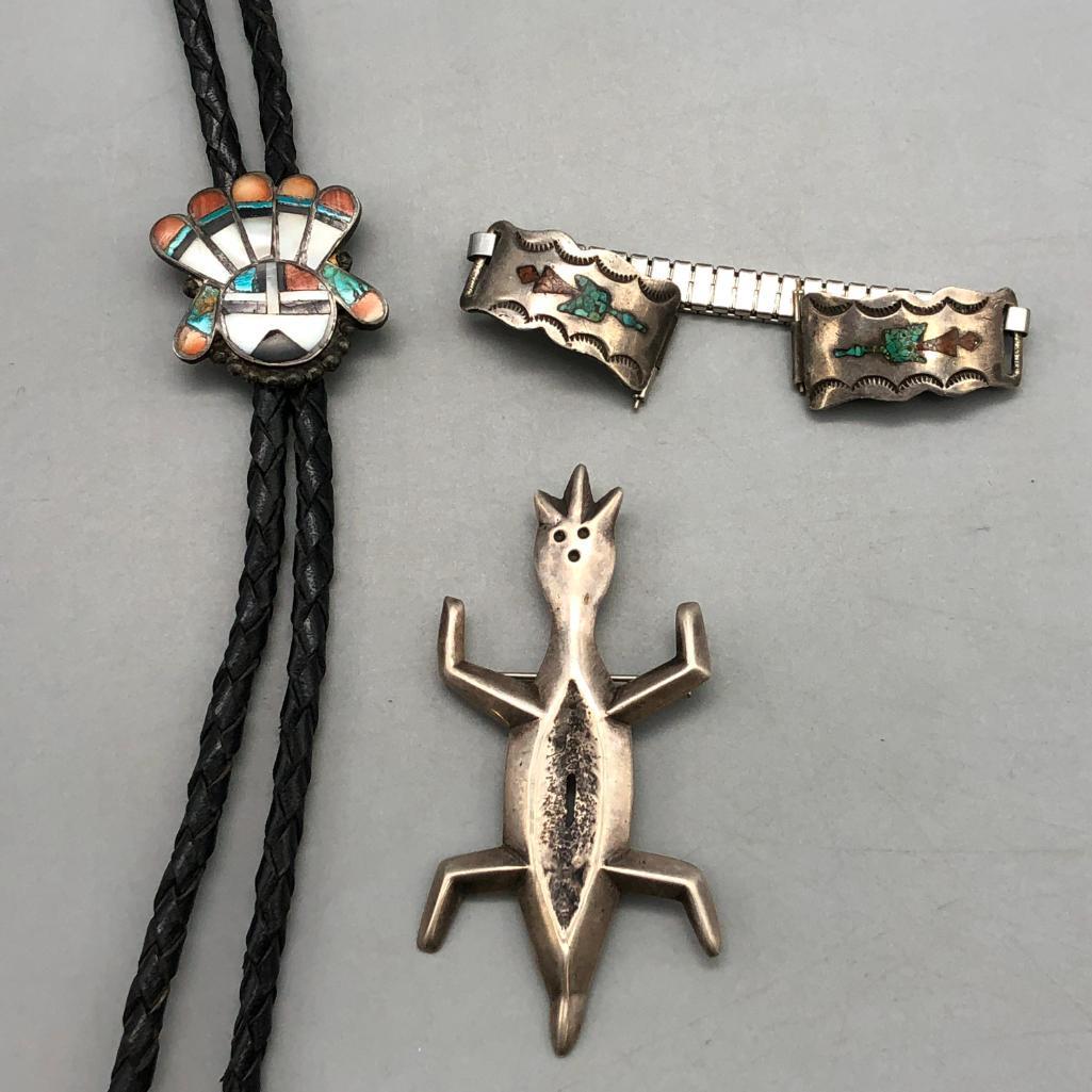 Vintage Bolo Tie, Watch Tip, and Pin (1 of 9)