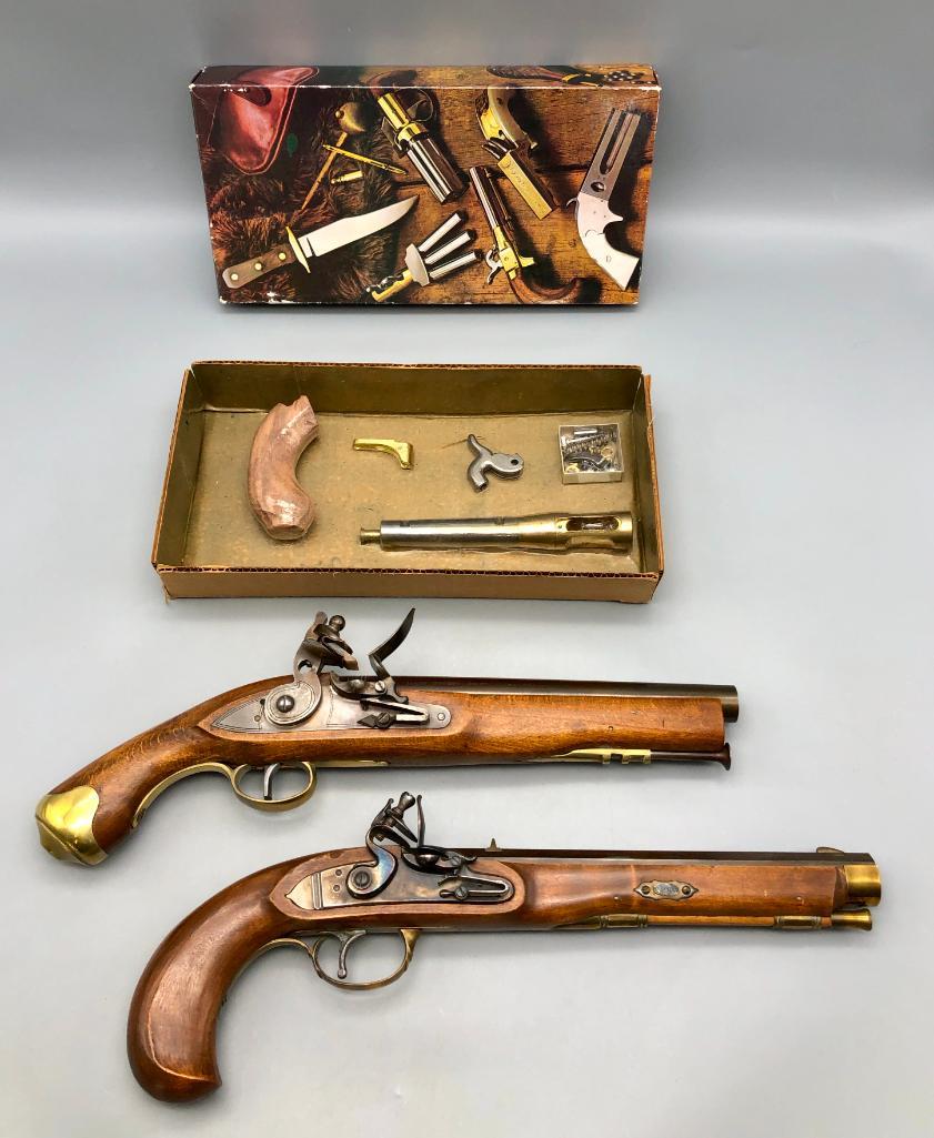 Black Powder Pistol Lot: For sale here is a lot of three replica black powder pistols. There are two flintlocks, one .36 caliber and one 67 caliber and a kit gun in .44 caliber. The .36 caliber is marked Richland Arm Company,