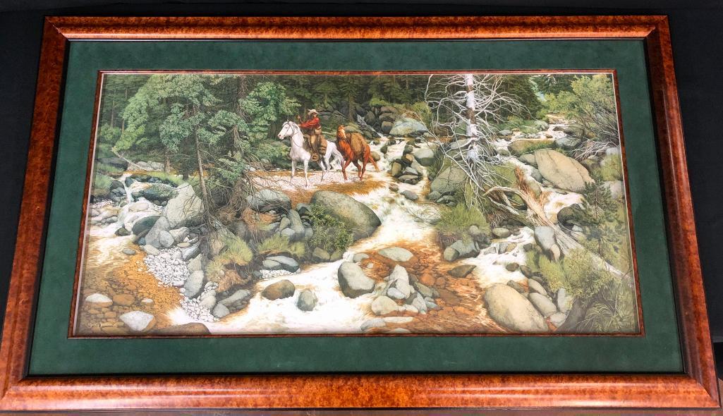 "The Forest Has Eyes" - by Bev Doolittle: Offered here for your consideration is a large, signed, print by Bev Doolittle titled, "The Forest Has Eyes". It is beautifully framed. Bev Doolittle is one of America's most collected artists. Her ca