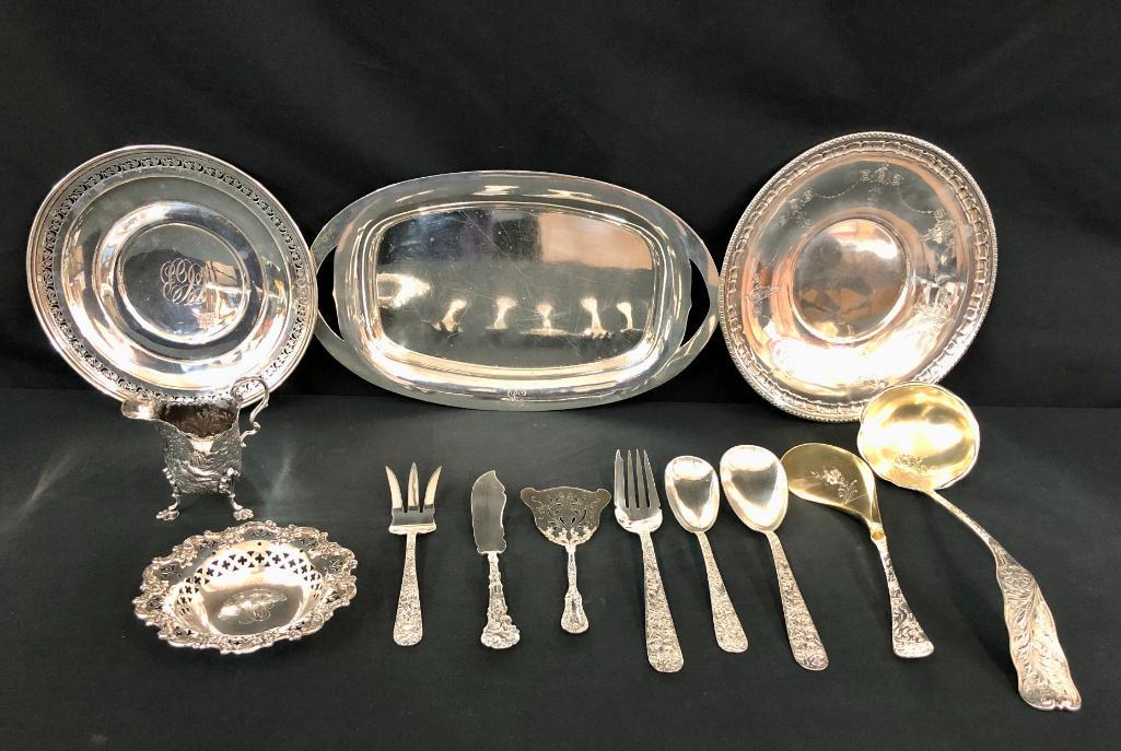 Group of Sterling Flatware and Utensils: Offered here for your consideration is a group of sterling flatware and utensils. Silver services such as these are great for any vintage or antique collection but are still wonderful for use as well!