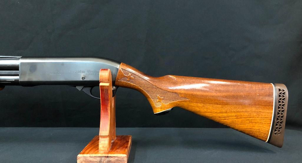 Remington Model 870 Wingmaster .12 Gauge Shotgun: For your bidding pleasure in this auction is a Remington Magnum Wingmaster 12 gauge pump shotgun. It is equipped with a 30 inch barrel with a vent rib. The stock has a Remington recoil pad as it came 