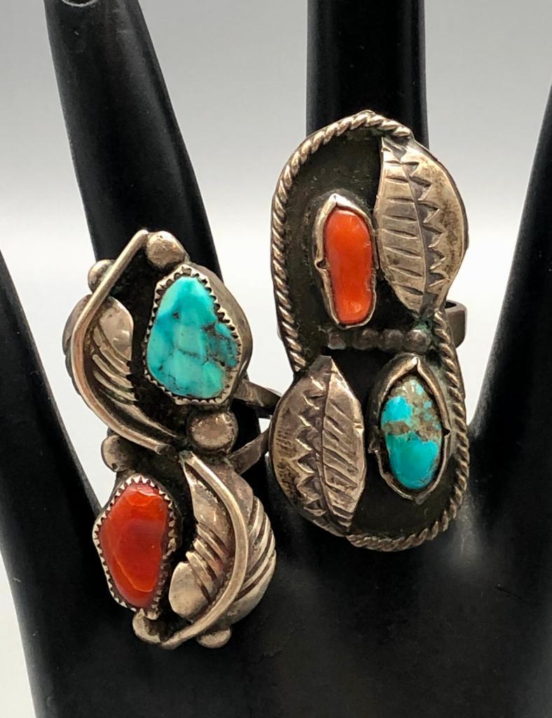 Two Vintage Turquoise And Coral Rings (1 of 6)
