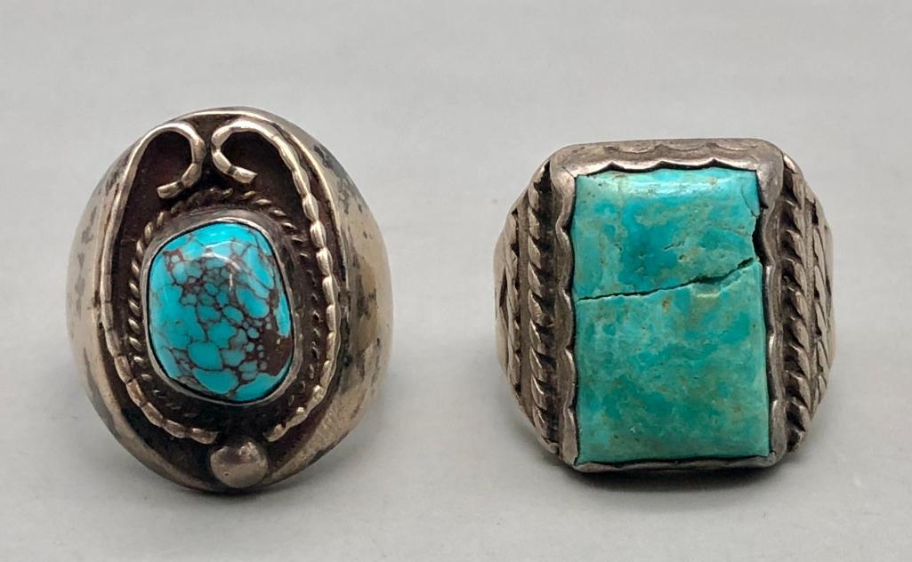 Two Vintage Turquoise And Sterling Silver Rings (1 of 8)